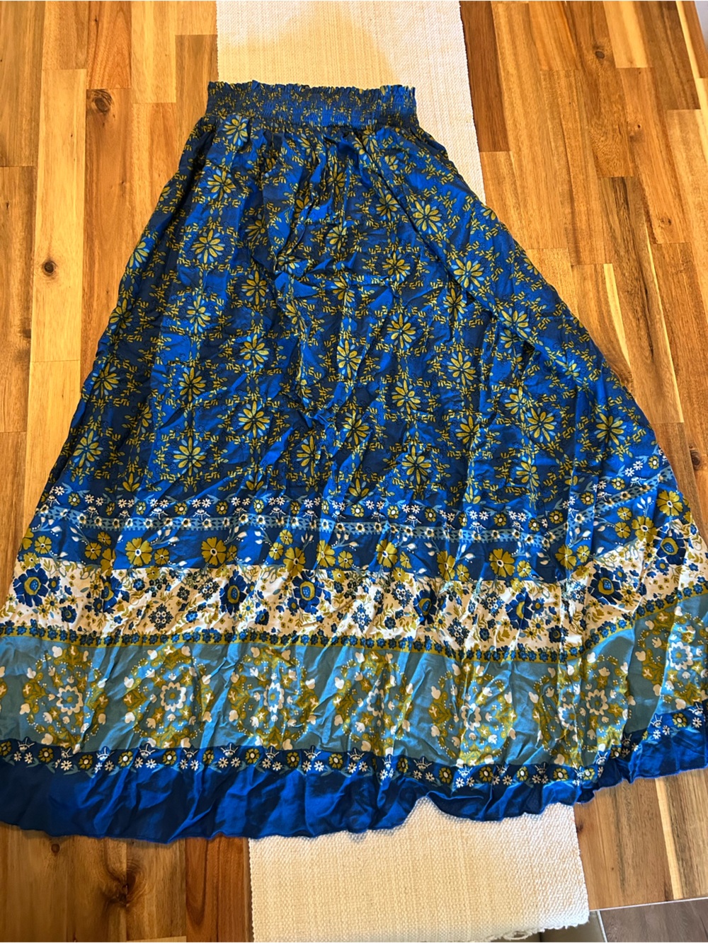 NATURAL LIFE Blue & Green Floral Tiered Maxi Skirt Boho Size M - Picture 3 of 4